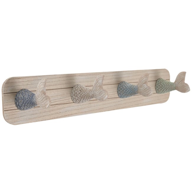 Portemanteau mural bois poissons 60x11.5x13cm Couleur v002237 <span itemprop=