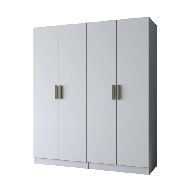 Armoire penderie blanche 4 portes poignées verticales BYRON Couleur blanc <span itemprop=