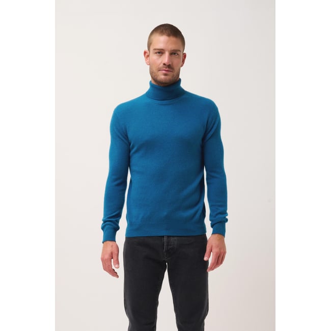 Pull Col Roulé Paon Connor bleu vert <span itemprop=