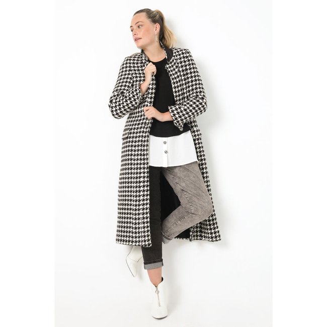 Manteau long pied de coq noir / blanc <span itemprop=