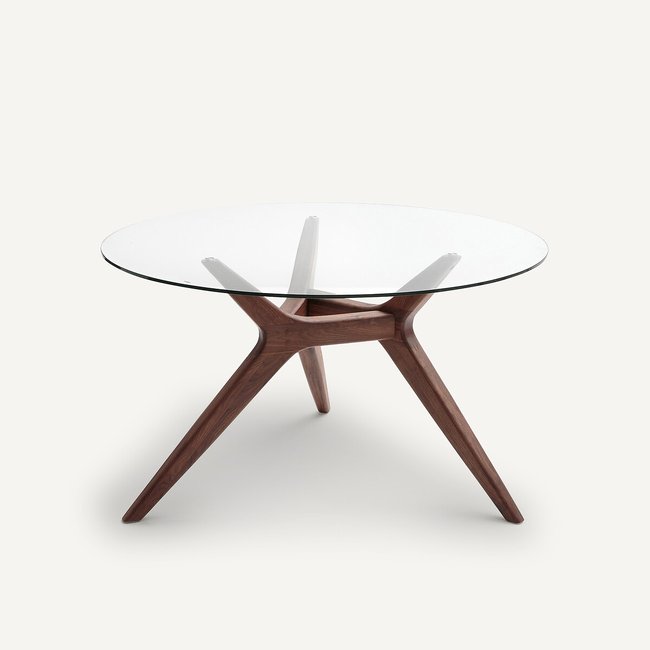 Mesa redonda em vidro/nogueira, Ø130 cm, Maricielo nogueira <span itemprop=