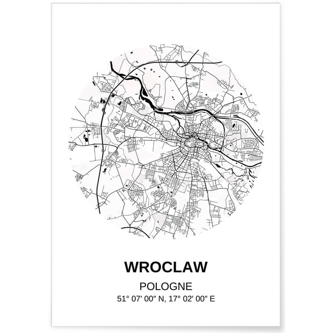 Affiche Carte Wroclaw Couleur blanc <span itemprop=