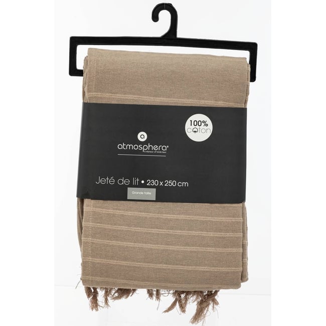 Jeté de lit en coton à franges ANJALI beige <span itemprop=