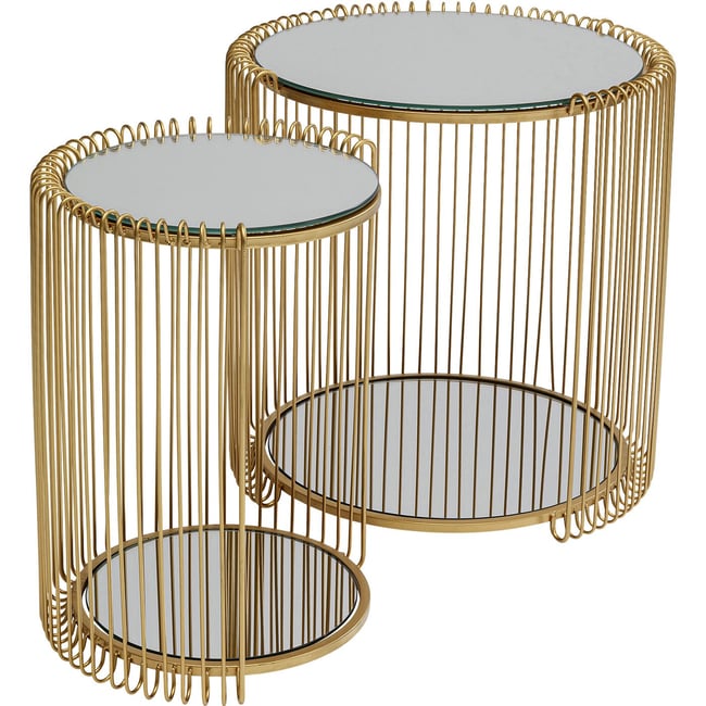 Lot de 2 tables d'appoint double plateau, WIRE Couleur or <span itemprop=