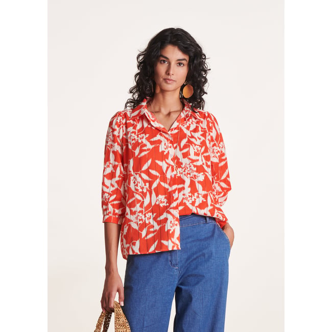 Chemisier fleuri en voile de coton biologique coquelicot <span itemprop=