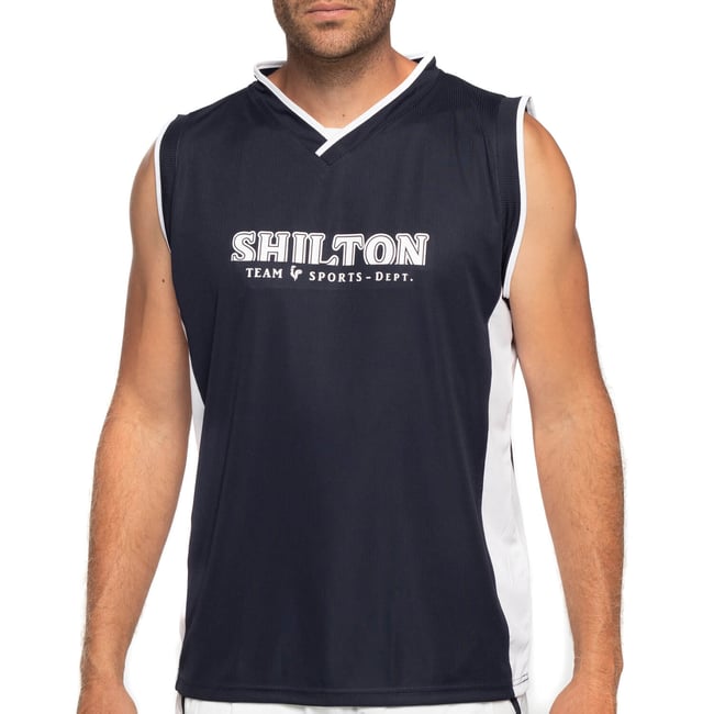 Débardeur sport tricolore navy x blanc <span itemprop=