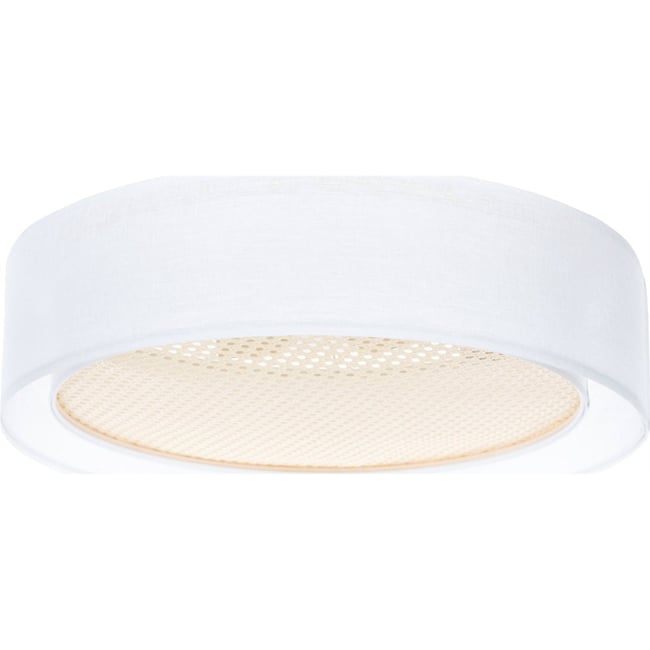 Plafonnier rond en tissu double couche Puro Couleur blanc tissu effet rotang beige <span itemprop=