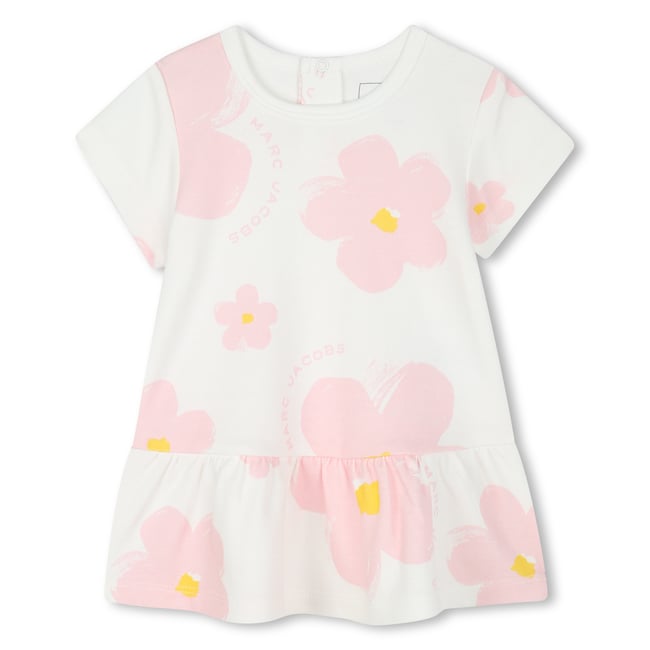 Robe manches courtes en coton ivoire pastel <span itemprop=