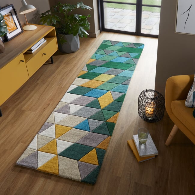 Tapis en laine de couloir PRISM Couleur vert <span itemprop=