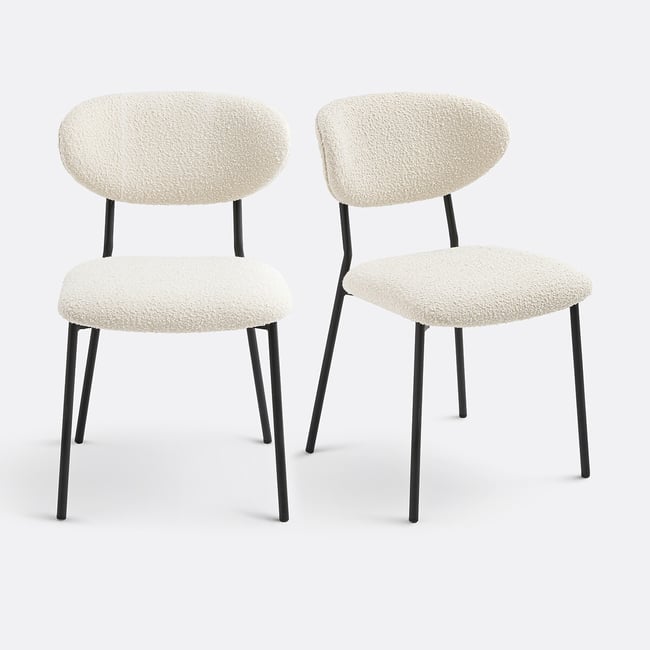 Lot de 2 chaises tissu bouclette, Galmo Couleur ecru <span itemprop=