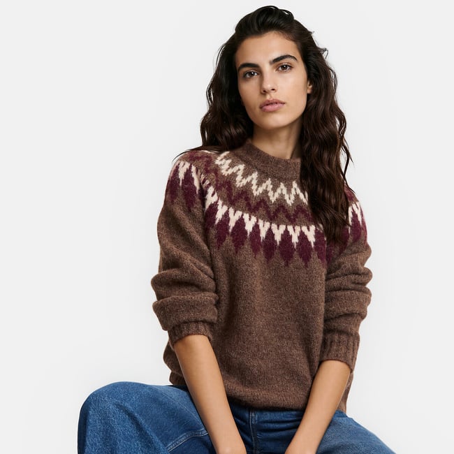 Jersey de jacquard, cuello redondo marrón <span itemprop=