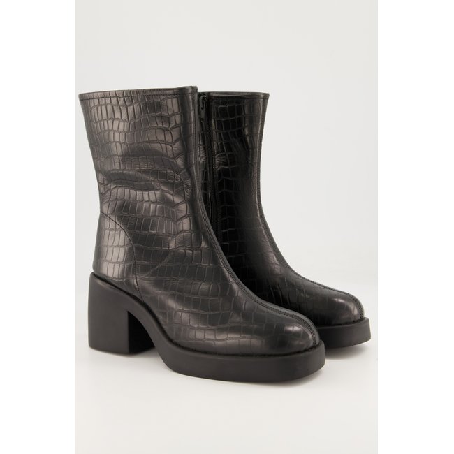 Bottines en cuir, tige largeur XL noir <span itemprop=