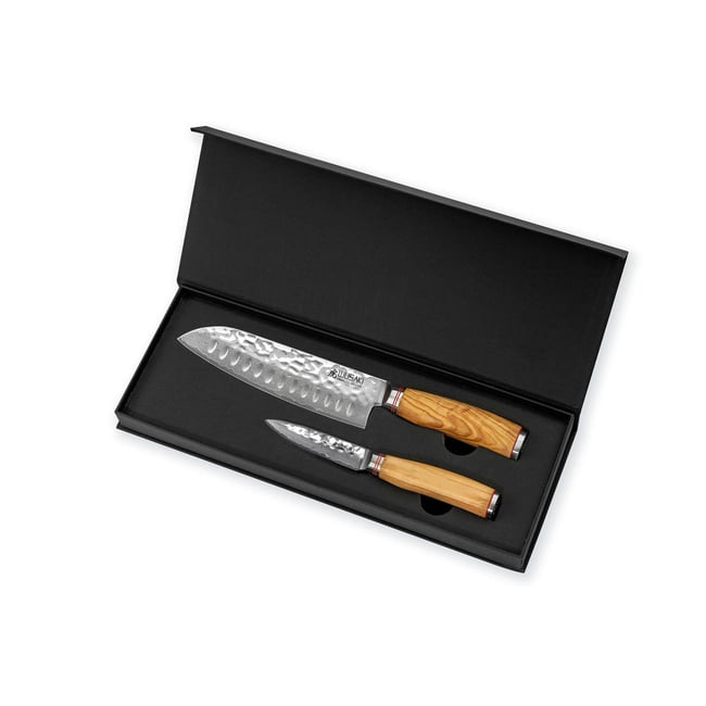 2 couteaux de cuisine Damas 10Cr en coffret élégant noir v002237 <span itemprop=