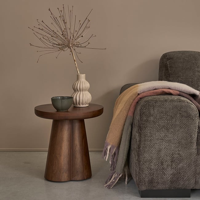 Table d'appoint en bois de manguier ronde  PAULA Couleur marron <span itemprop=