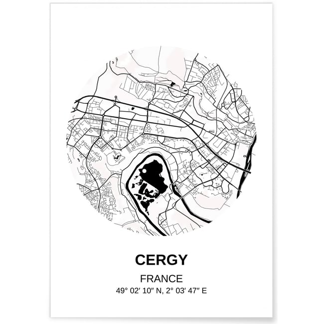 Affiche Carte Cergy Couleur blanc <span itemprop=