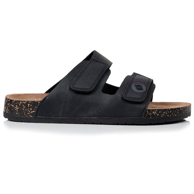 Sandales à doubles bride scratch, semelle intérieur patch talon ultra confortables noir <span itemprop=