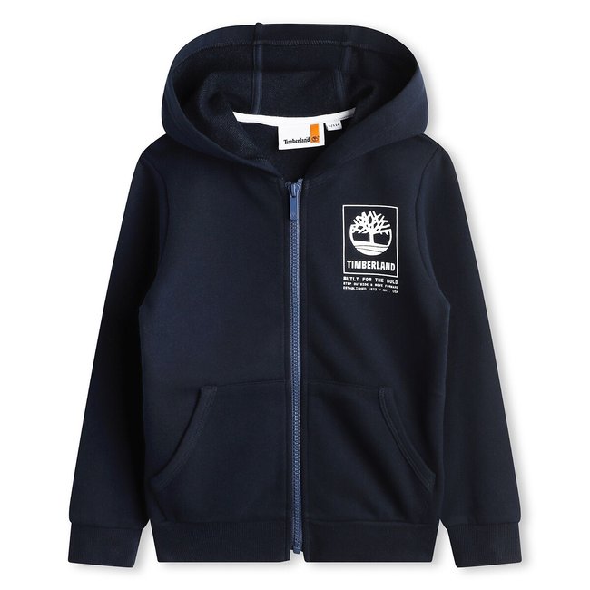 Sweat zippé à capuche en molleton bleu marine <span itemprop=
