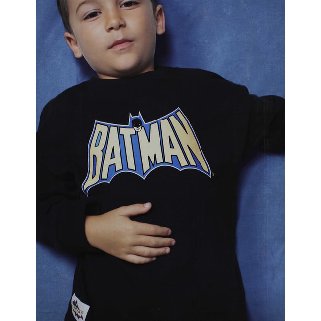 T-shirt en coton à manches longues avec imprimés Batman noir <span itemprop=