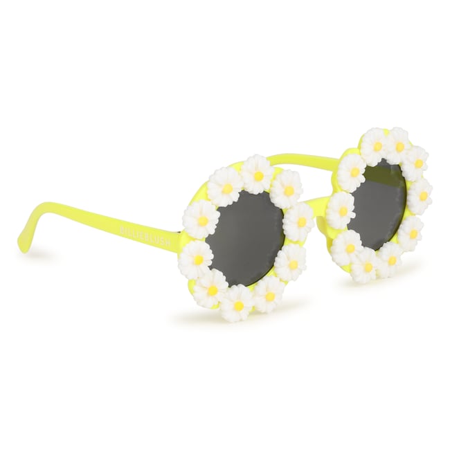 Lunettes de soleil fleur jaune fluo <span itemprop=