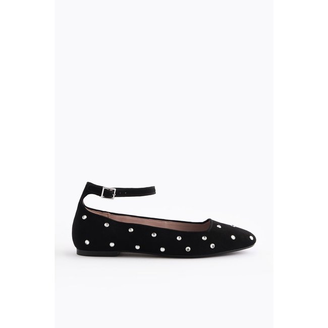 Ballerines ornées de bijoux à bride cheville noir <span itemprop=