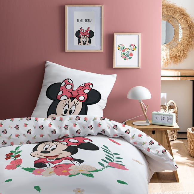 Parure de lit imprimée 100% coton, FLOWER blanc <span itemprop=