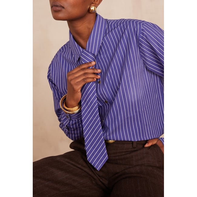 Chemise en coton rayée SALVADOR prune <span itemprop=