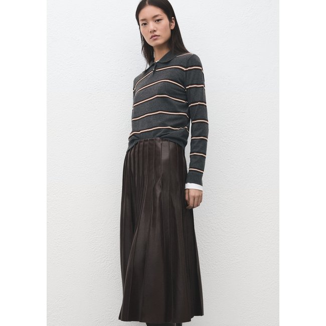 Pull-over rayures col polo gris chiné moyen <span itemprop=