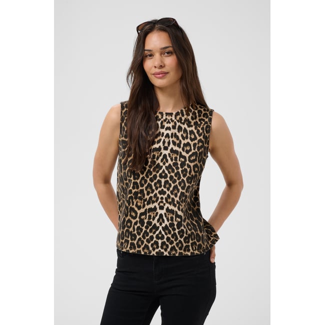 Blouse sans manches noir marron black/brown leopard <span itemprop=