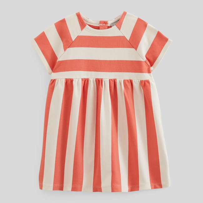Robe rayée en maille en coton BIO GOTS pamplemousse <span itemprop=