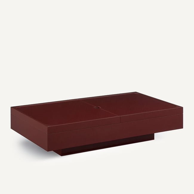 Table basse de rangement, en verre et laque, HIBASHI Couleur bourgogne <span itemprop=