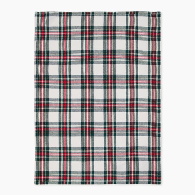Torchon tartan tissé teint, 50x70cm, 100% coton off white <span itemprop=
