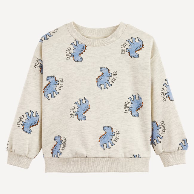 Sweat col rond, imprimé dinosaures, en molleton imprimé <span itemprop=
