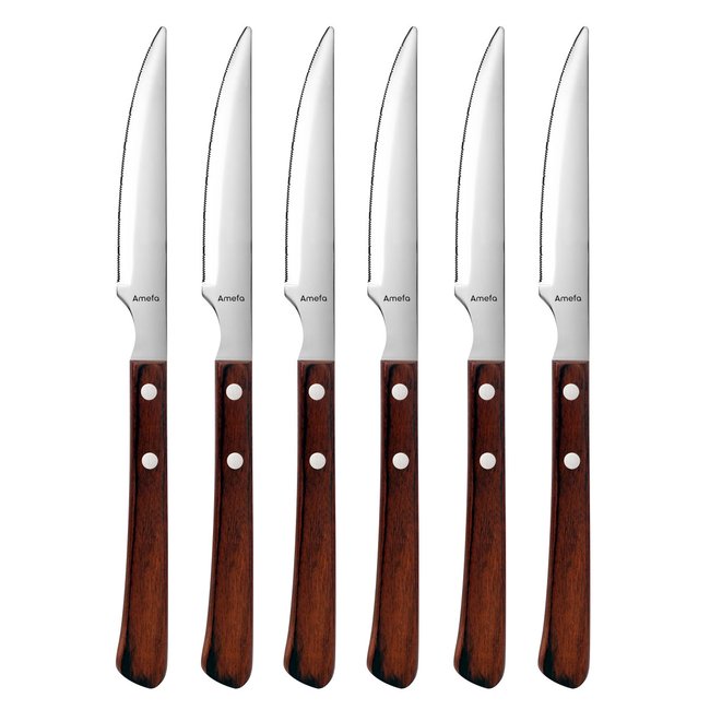 Coffret 6 couteaux steak - BRASERO Couleur bois <span itemprop=