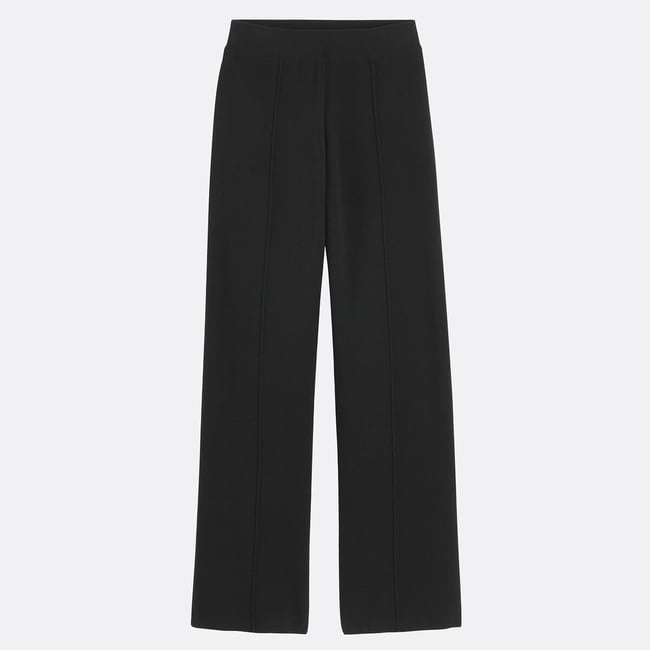 Pantalon large taille haute, laine milano mélangée  noir <span itemprop=