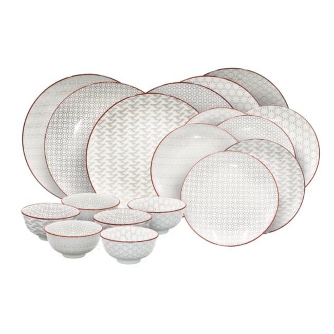 Service d'assiettes et bols 18 pièces, SLOW Couleur beige <span itemprop=