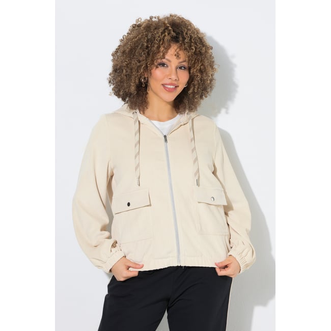 Veste en velours côtelé, coupe en A, capuche vanille <span itemprop=