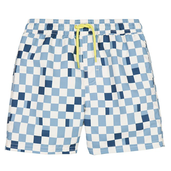 Karierte Bade-Shorts blau bedruckt <span itemprop=