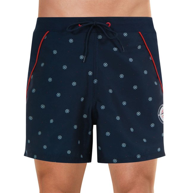 Bermuda de bain médium CROISIERE bleu marine-blanc <span itemprop=