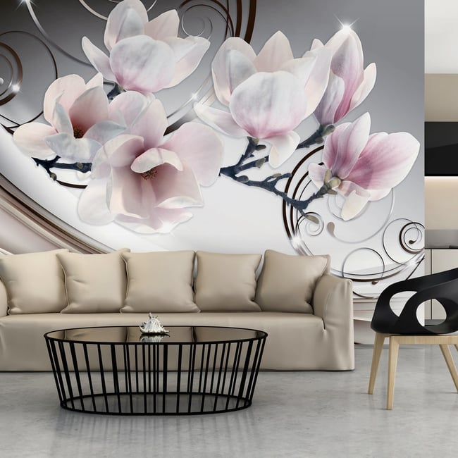 Papier peint intissé panoramique Fleurs Belle Magnolia Couleur noir <span itemprop=
