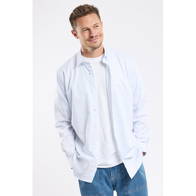 Chemise unie en coton gris/blanc <span itemprop=