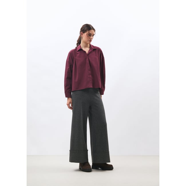 Pantalon large à revers motif pied de puces anthracite <span itemprop=