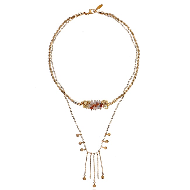 Collier multirangs chaînes assemblage de pierres et pampilles THIADEE - HIPANEMA