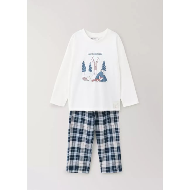 Pyjama complet en flanelle à carreaux bleu nuit <span itemprop=