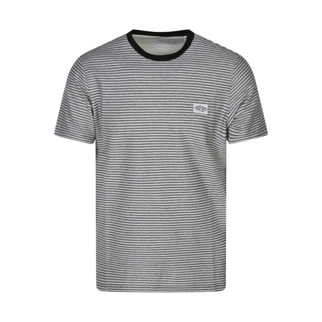 T-shirt noir et écru à coupe droite pourvu d'un col rond et de manches courtes noir <span itemprop=