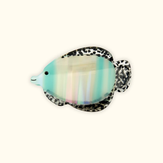 Pince à cheveux POISSON TROPICAL rayé bleu et noir <span itemprop=