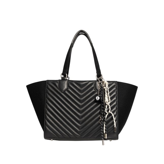 Cabas 1440 mix flanelle et cuir Taille L noir <span itemprop=