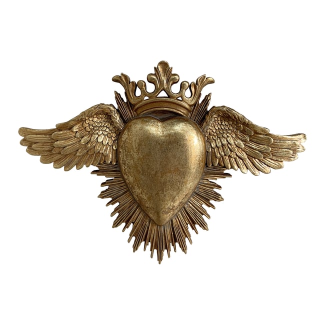 Déco murale ex-voto coeur ailes 24,5x17,5cm Couleur or <span itemprop=