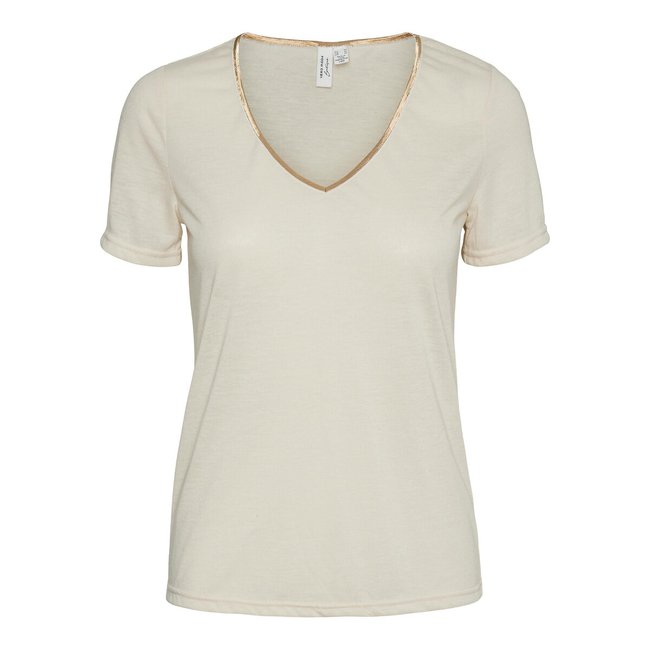 Camiseta con cuello de pico, ribete dorado crudo <span itemprop=