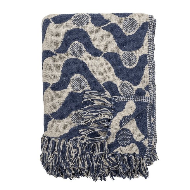 Plaid recyclé motif contemporain  Santena bleu <span itemprop=
