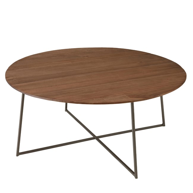 Table basse ronde 80x80cm en bois de mindi pieds en métal noir ARCUS Couleur bois naturel <span itemprop=